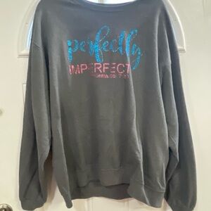 Gray Sweatshirt with Blue and Pink Text